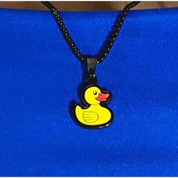 ZOX RUBBER DUCKY #955 gunmetal & rubber collectible NECKLACE - Picture 1 of 5